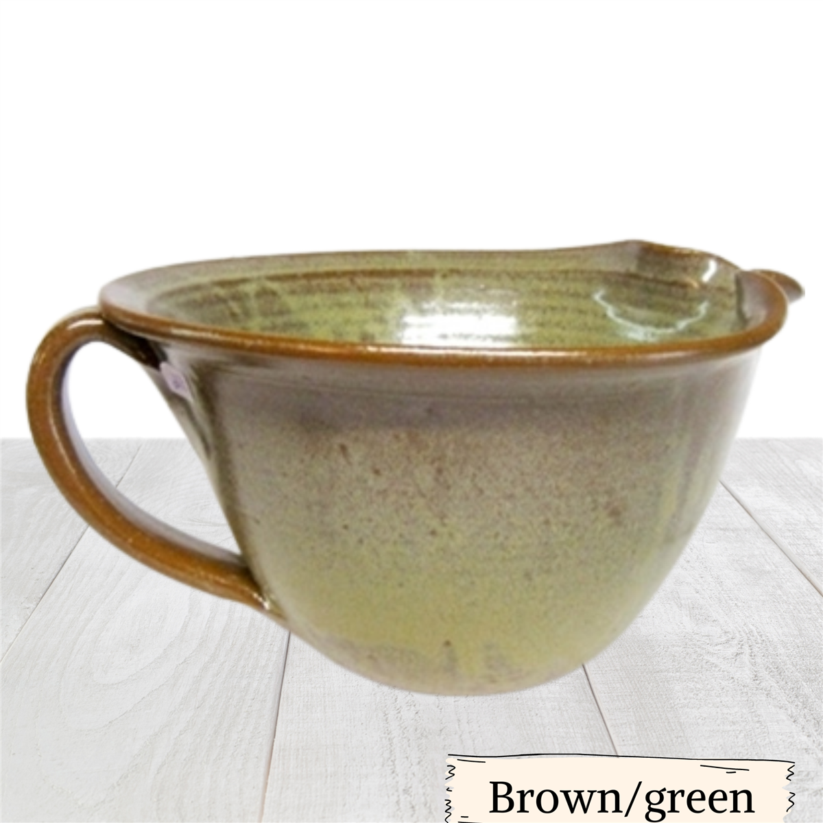 Large batter, mixing bowl, with handle. Pancake bowl handmade pottery.  Ceramic large bowl with pour spout