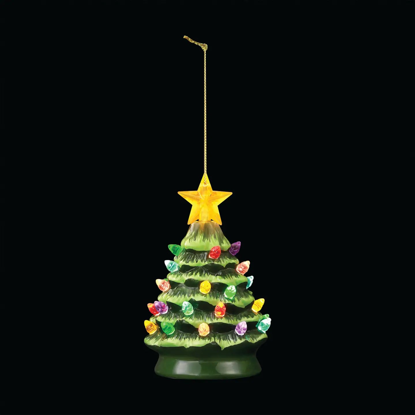 Nostalgic ceramic Christmas tree green  5" tall. Handpainted battery powered lights up (Copy)