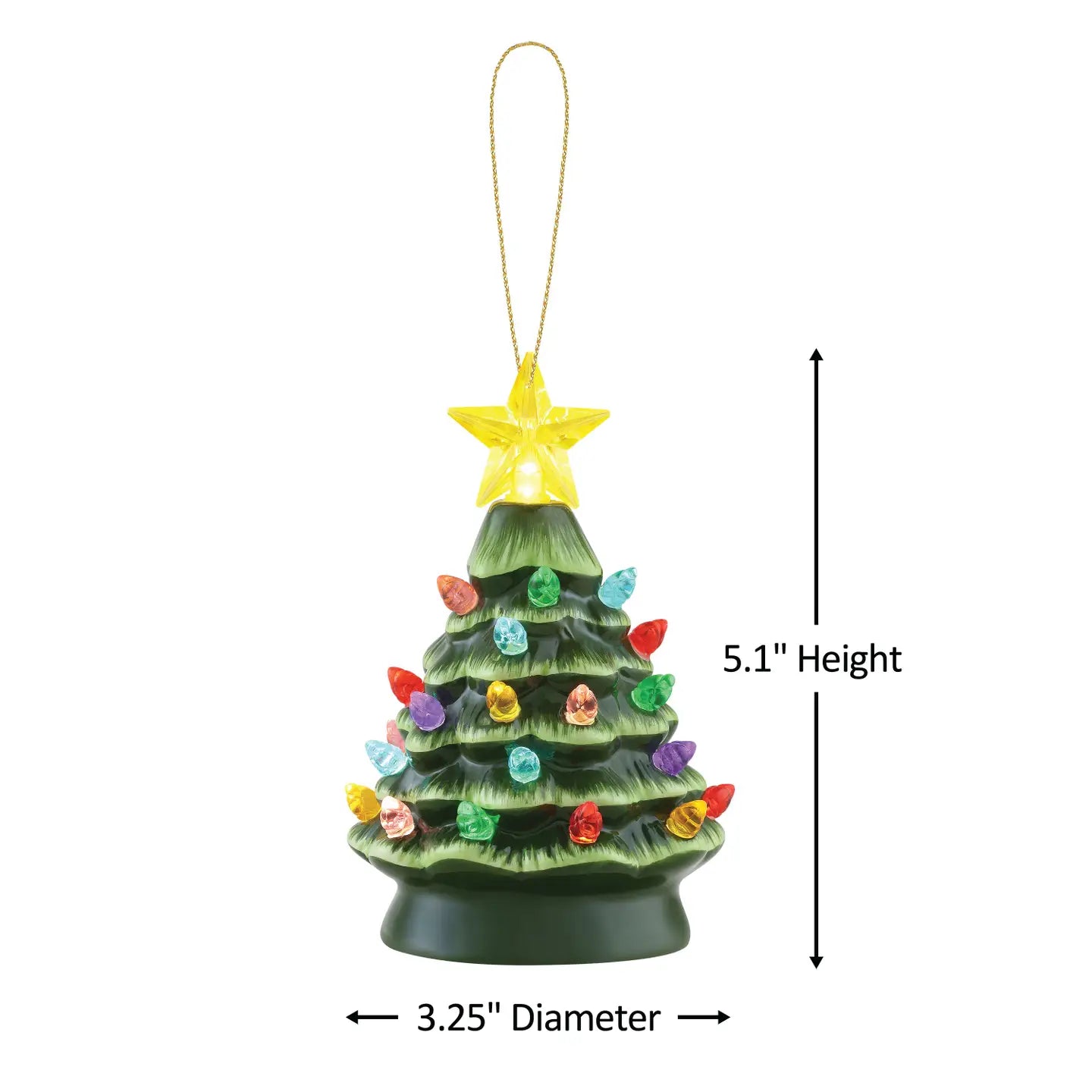 Nostalgic ceramic Christmas tree green  5" tall. Handpainted battery powered lights up (Copy)