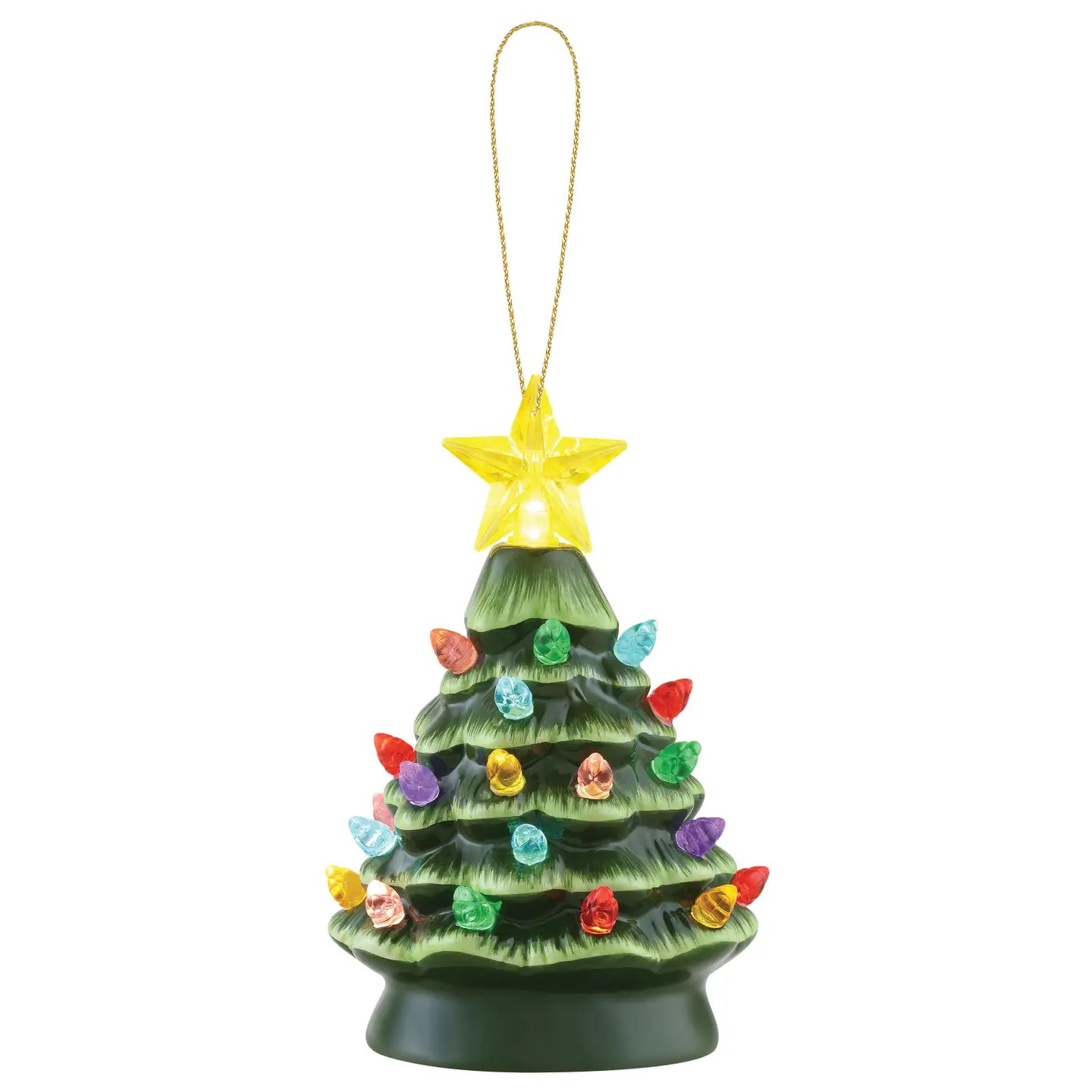 Nostalgic ceramic Christmas tree green  5" tall. Handpainted battery powered lights up (Copy)