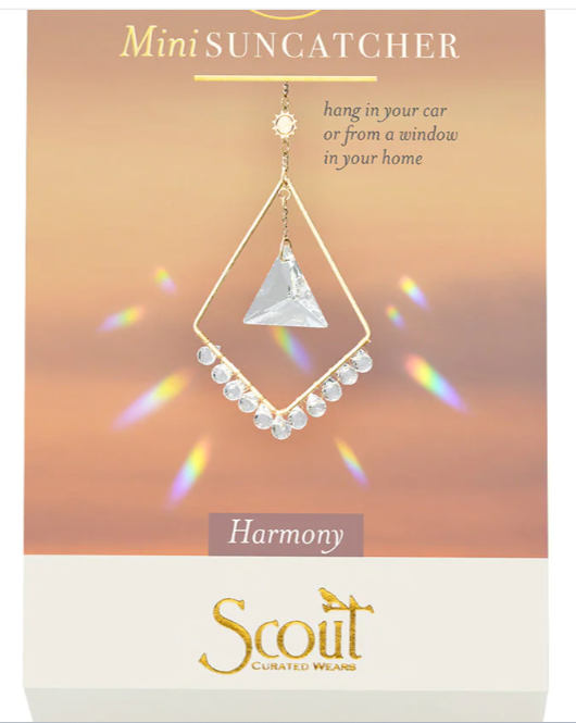 Suncatcher by Scout Brass gold plating, crystal and suction cup. Chain for hanging. Boxed and gift bag Harmony